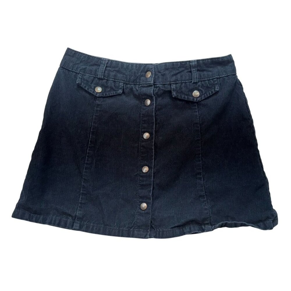 BDG Urban Outfitters Corduroy Mini Skirt Button-Front A-Line M Black Y2K